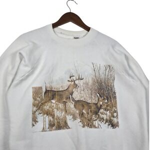 VTG 90s Michael Sieve Wildlife Deer Sweatshirt XL Fruit of Loom USA Made Nature